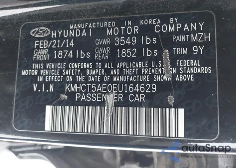 2014 Hyundai Accent Gs from USA, damaged, VIN KMHCT5AE0EU164629